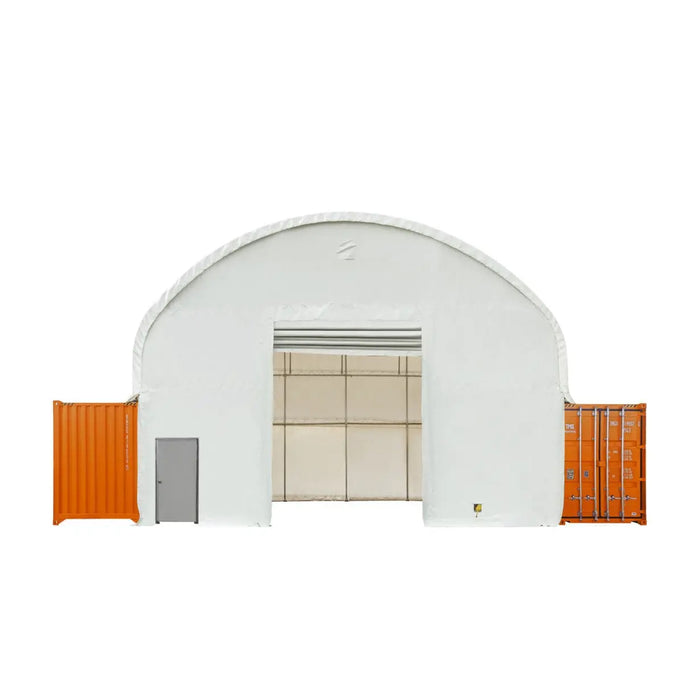 40' x 40' Dual Truss Container Shelter with Heavy Duty 21 oz PVC Cover, Fully Enclosed front and back endwalls, TMG-DT4041CG