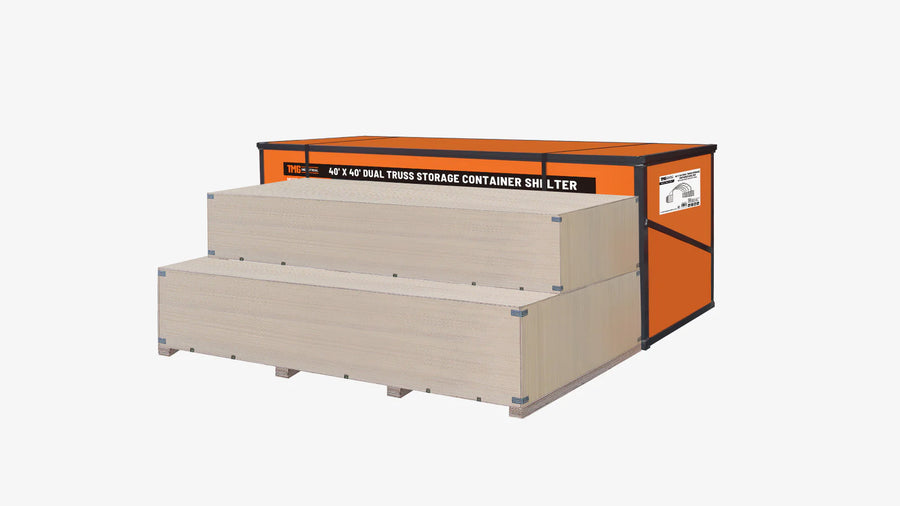 40' x 40' Dual Truss Container Shelter with Heavy Duty 21 oz PVC Cover, Fully Enclosed front and back endwalls, TMG-DT4041CG