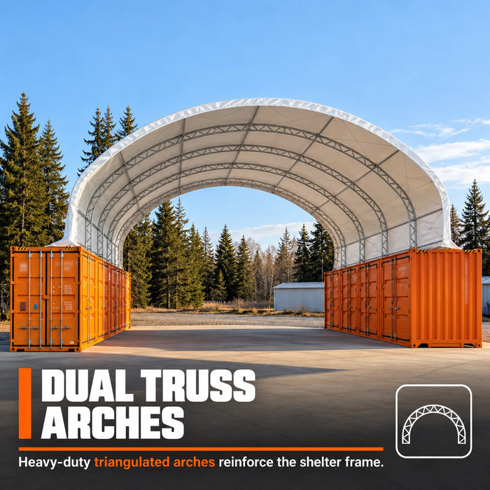 40' x 40' Dual Truss Container Shelter with Heavy Duty 21 oz PVC Cover, TMG-DT4041C (Previously DT4040C)