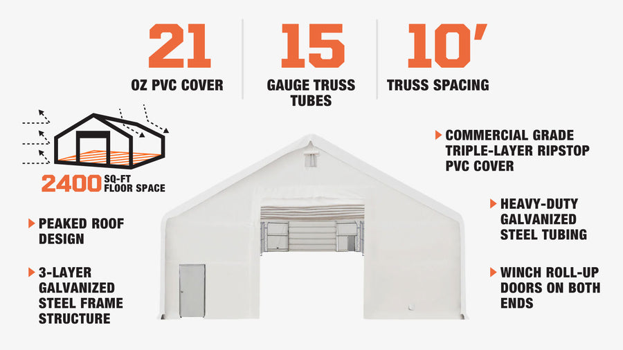 40' x 60' Dual Truss Storage Shelter with Heavy Duty 21 oz PVC Cover & Drive Through Doors, TMG-DT4062 (Previously TMG-DT4061)