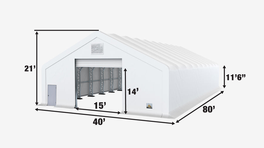 TMG Heavy Series™ 40' x 80' Dual Truss Storage Shelter with Heavy Duty 21 oz PVC Cover & Drive Through Doors, TMG-DT4081-PRO (Discontinued – No Longer Available)