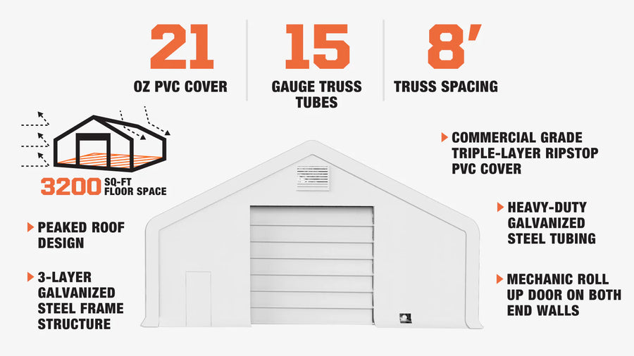 TMG Heavy Series™ 40' x 80' Dual Truss Storage Shelter with Heavy Duty 21 oz PVC Cover & Drive Through Doors, TMG-DT4081-PRO (Discontinued – No Longer Available)