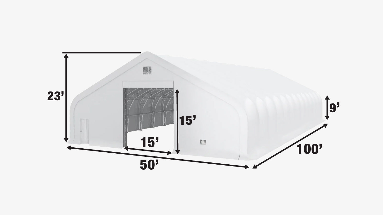 TMG Industrial Pro Series 50' x 100' Dual Truss Storage Shelter with Heavy Duty 32 oz PVC Cover & Drive Through Doors, TMG-DT50100-PRO-specifications-image