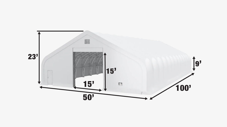 TMG Heavy Series™ 50' x 100' Dual Truss Storage Shelter with Heavy Duty 32 oz PVC Cover & Drive Through Doors, TMG-DT50100-PRO