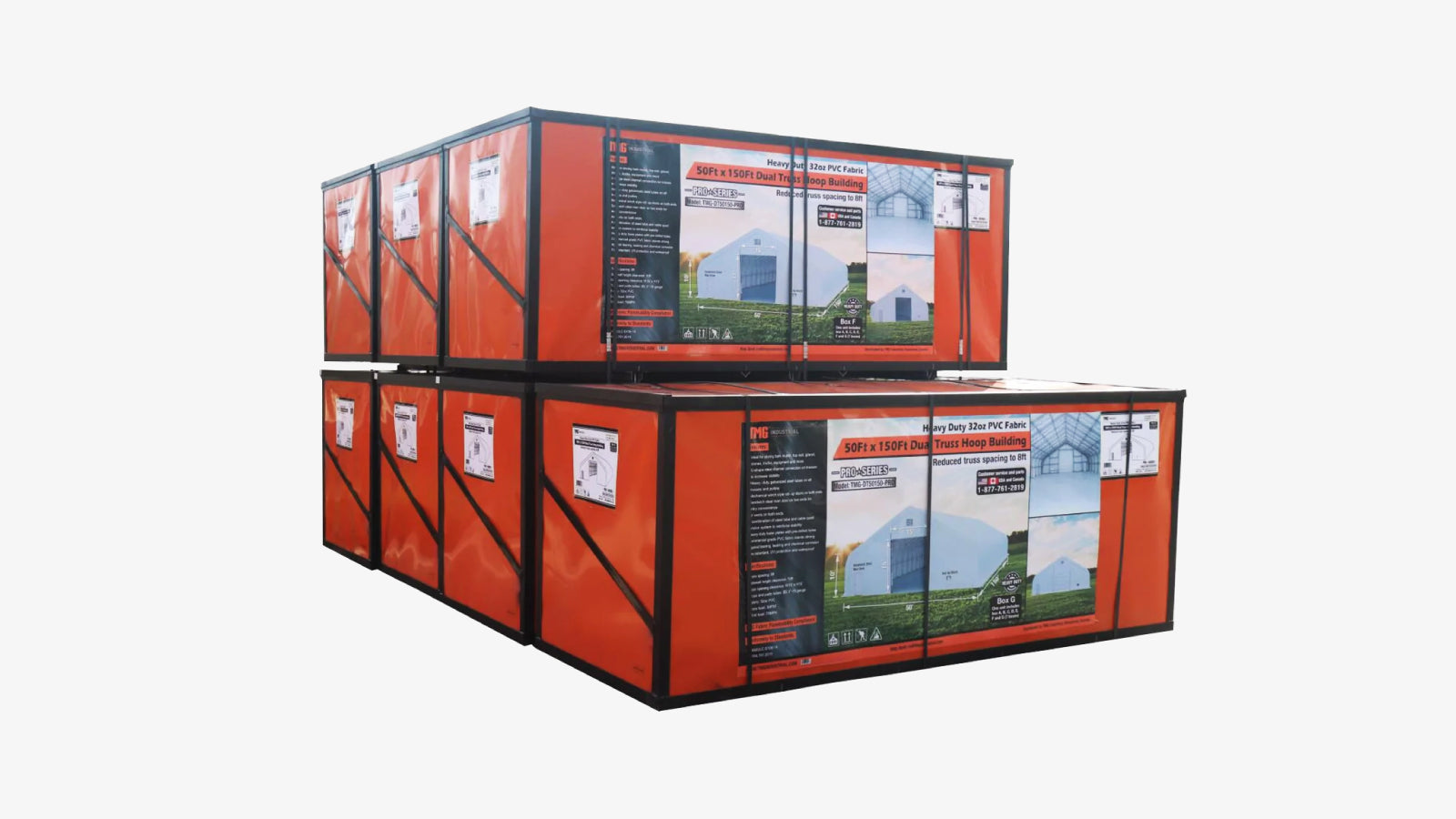 <tc>TMG Industrial Pro Series 50' x 150' Abri de stockage à double treillis avec couverture en PVC robuste de 32 oz et portes traversantes, TMG-DT50150-PRO</tc>-shipping-info-image