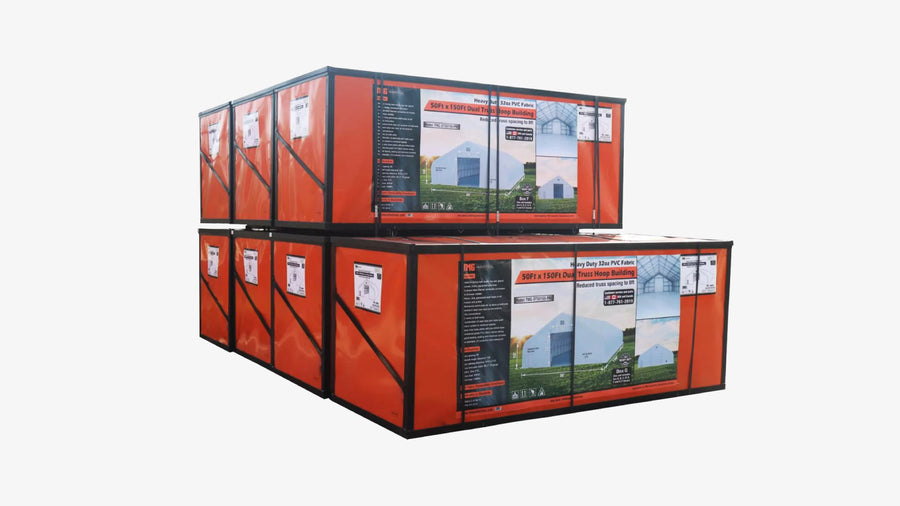 TMG Heavy Series™ 50' x 150' Dual Truss Storage Shelter with Heavy Duty 32 oz PVC Cover & Drive Through Doors, TMG-DT50150-PRO