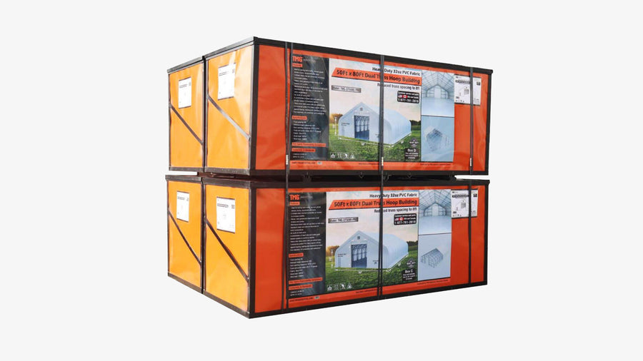 TMG Heavy Series™ 50' x 80' Dual Truss Storage Shelter with Heavy Duty 32 oz PVC Cover & Drive Through Doors, TMG-DT5080-PRO