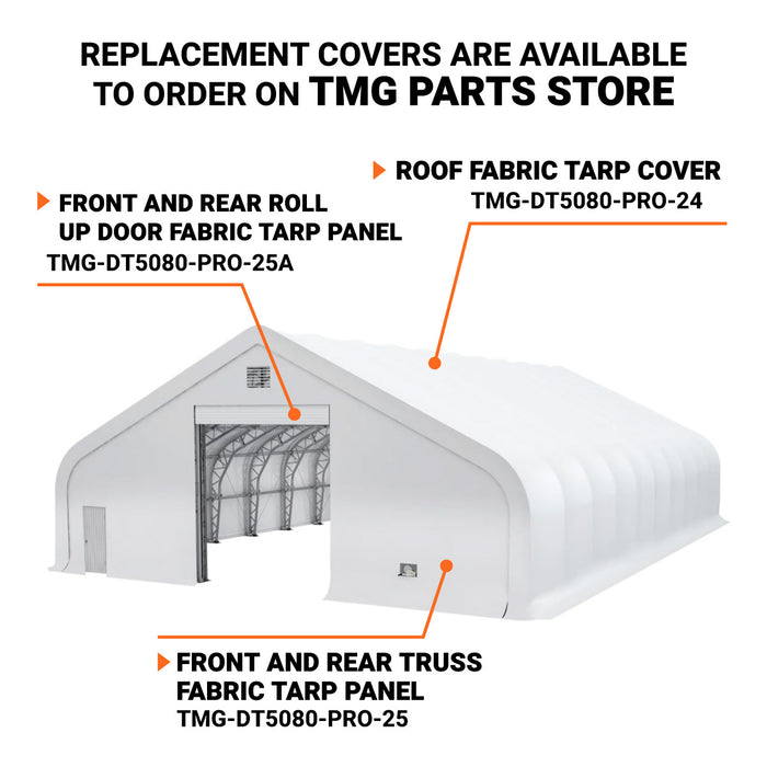 TMG Industrial Pro Series 50' x 80' Dual Truss Storage Shelter with Heavy Duty 32 oz PVC Cover & Drive Through Doors, TMG-DT5080-PRO