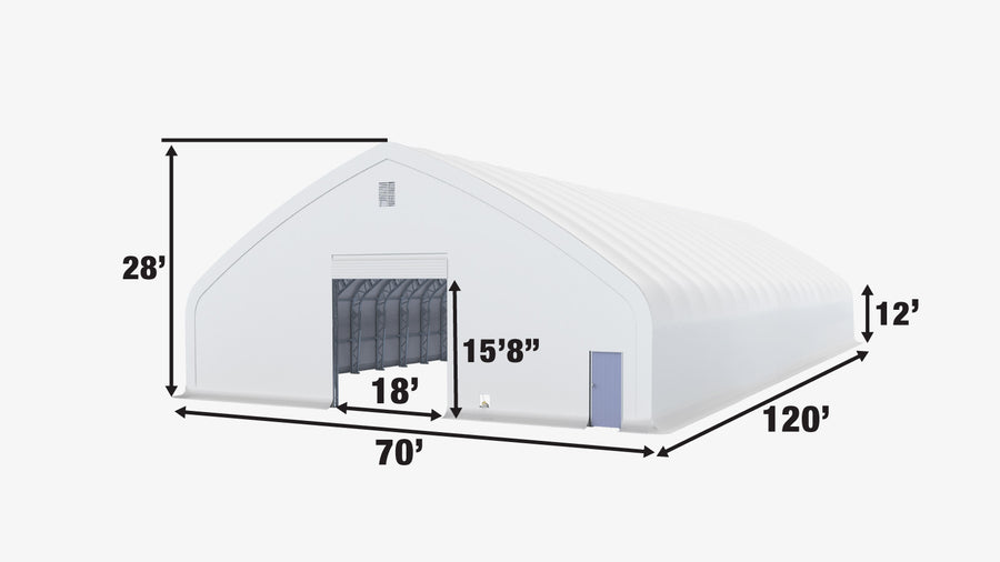 TMG Heavy Series™ 70' x 120' Dual Truss Storage Shelter with Heavy Duty 32 oz PVC Cover & Drive Through Doors, TMG-DT70120-PRO