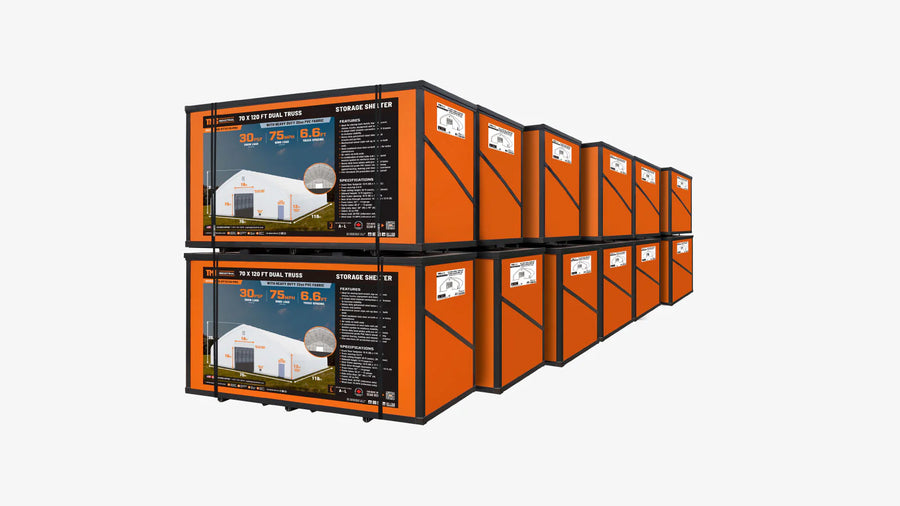 TMG Heavy Series™ 70' x 120' Dual Truss Storage Shelter with Heavy Duty 32 oz PVC Cover & Drive Through Doors, TMG-DT70120-PRO