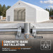 Snow Series 40' x 40' Dual Truss Storage Shelter showing anchored base bolted to concrete