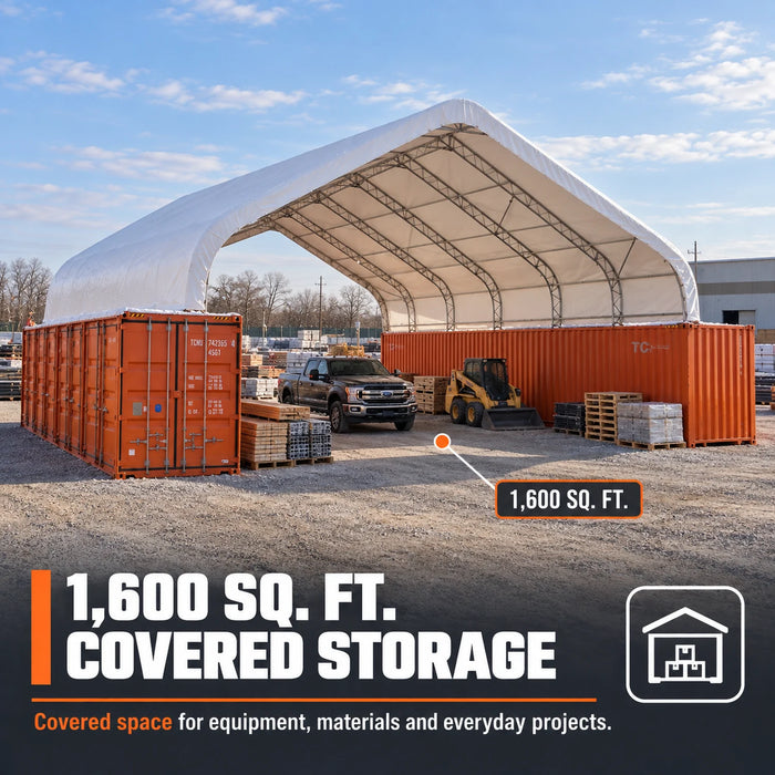 Snow Series™ 40' x 40' Dual Truss Container Shelter, 25 PSF Snow Load Rated, Engineering Drawing, Heavy Duty 21 oz PVC Cover, TMG-DTE4040C-SR25