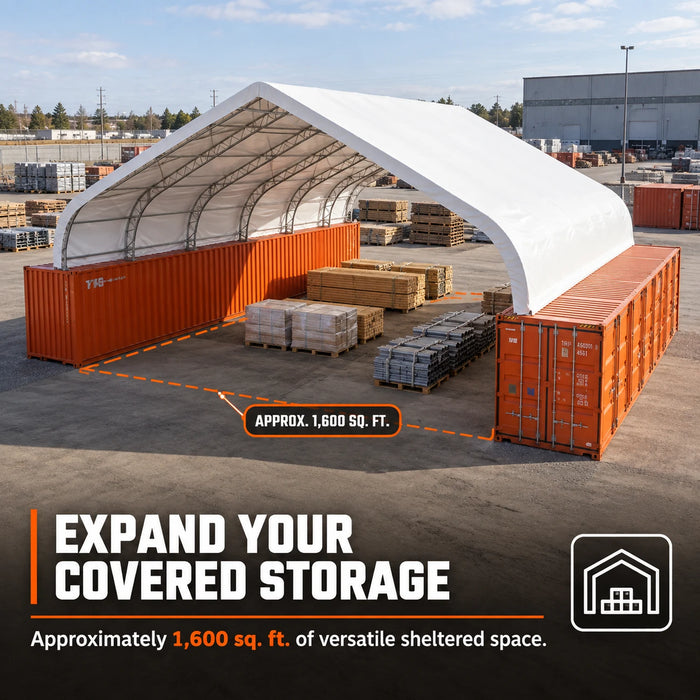 Snow Series™ 40' x 40' Dual Truss Container Shelter, 35 PSF Snow Load Rated, Engineering Drawing, Heavy Duty 21 oz PVC Cover, TMG-DTE4040C-SR35