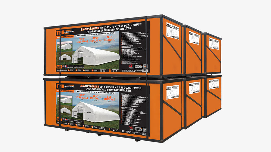Abri de stockage préfabriqué à double treillis Snow Series 50' x 80', charge de neige nominale 35 PSF et charge de vent 100 km/h, TMG-DTE5080-SR35