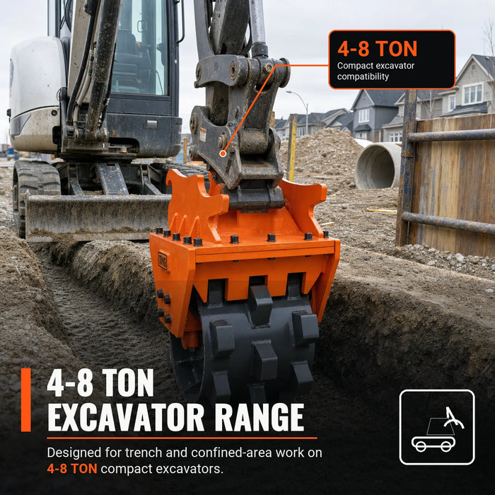 20" Compaction Wheel for 4-8 Ton Excavators, Quick change, 24 Tamping Pads, TMG-ECW20