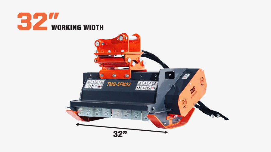 32" Flail Mower Brush Cutter for Mini to Midsize Excavators and Backhoes TMG-EFM32