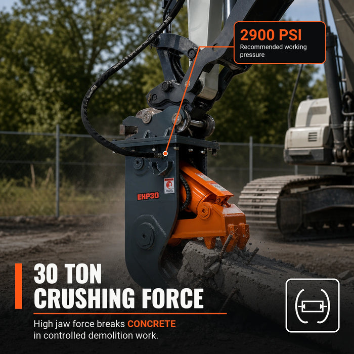 Hydraulic Pulverizer for 4-8 Ton Excavators, 30 Ton Crushing Force, Concrete Crusher, Rebar Cutting Jaw, TMG-EHP30