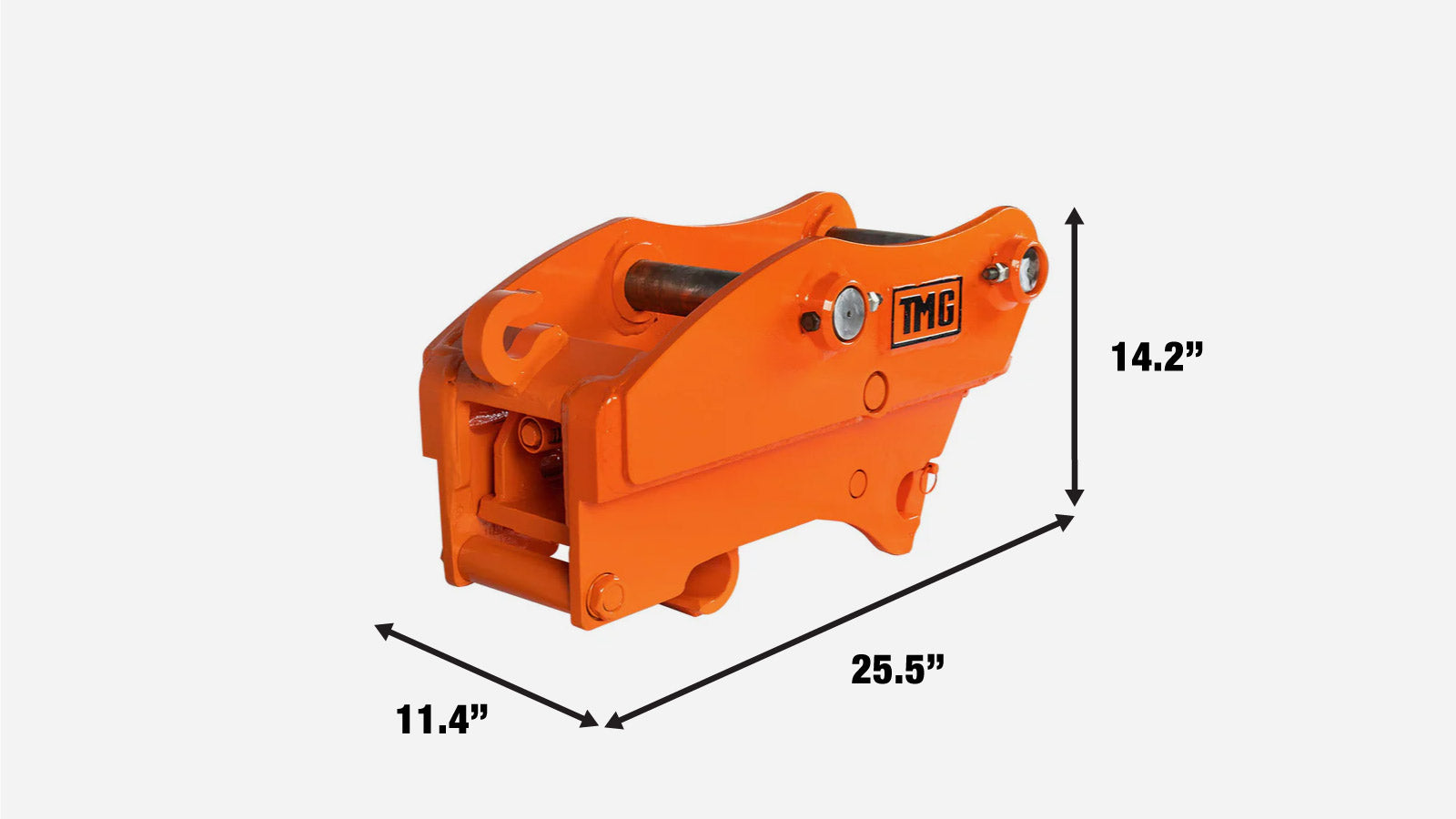 TMG Industrial Quick Coupler for Excavator, 2” Pin Diameter, 10-¼”-12-½” Pin Spread, Built-In Lifting Point (3300 Lb Rating), TMG-EQC50-specifications-image