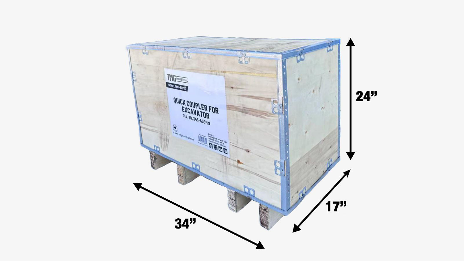 TMG Industrial Quick Coupler for Excavator, 2-½” Pin Diameter, 13-½”-16” Pin Spread, Built-In Lifting Point (4400 Lb Rating), TMG-EQC60-shipping-info-image