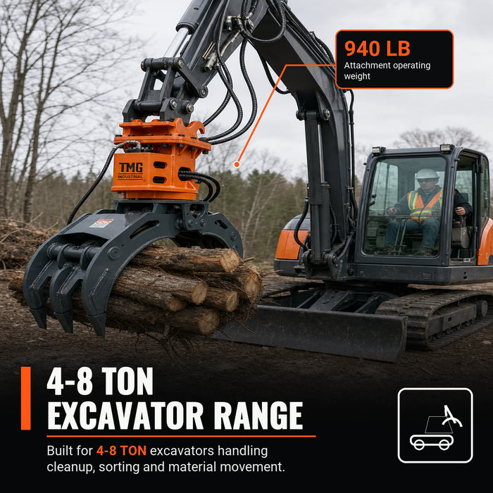 Grappin hydraulique rotatif pour excavatrice 42", rotation à 360 degrés, pour excavatrices de 4 à 8 tonnes, double mâchoire mobile, changement rapide, TMG-ERG42