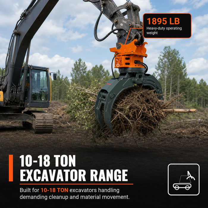 Pince de pelle hydraulique rotative 63", rotation à 360 degrés, pour pelles de 10-18 tonnes, mâchoires mobiles doubles, TMG-ERG63