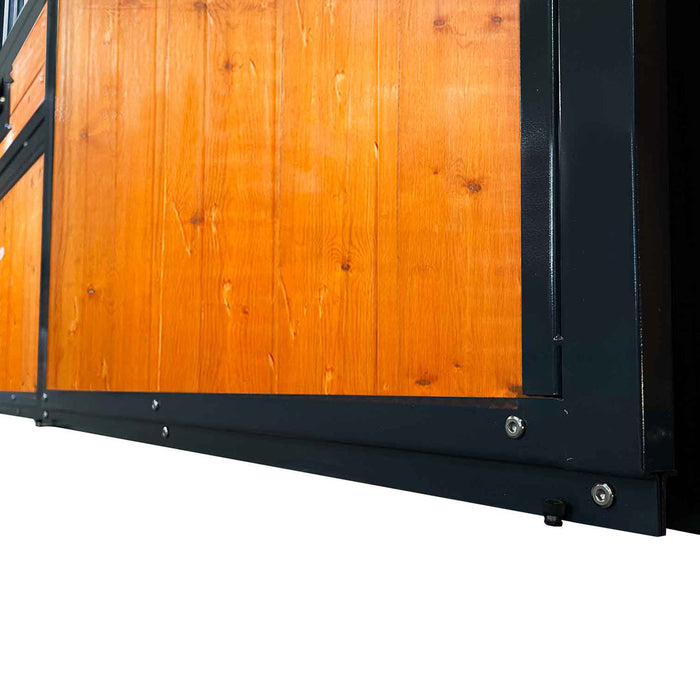 TMG Industrial 12’ Horse Stall Pine Lumber Panel, Vertical Bar Top & Wood-Filled Bottom, Front panel c/w Window/Feeder and Sliding Door, TMG-FHS12A and FHS12B