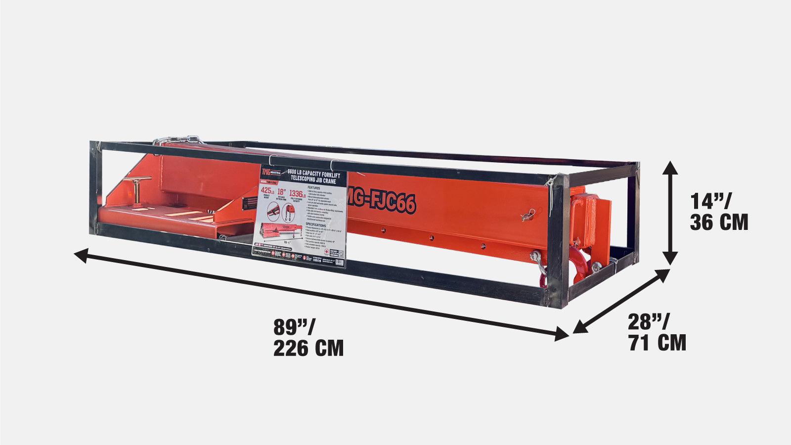 Forklift Telescoping Jib Crane, 6600 lb Capacity, Adjustable 30” - 138” Boom, Lock Pin Shaft, TMG-FJC66-shipping-info-image