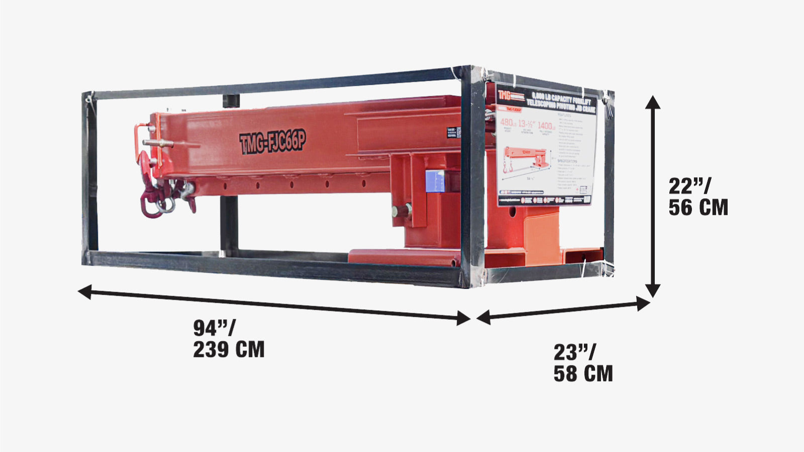 Forklift Telescoping Pivoting Jib Crane, 6600 lb Capacity, Adjustable Boom (30”-138”), Lock Pin Safety, TMG-FJC66P-shipping-info-image