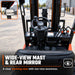 Operator viewpoint showing wide-view mast and rear mirror on 2.5 Ton LPG Forklift TMG-FLP25KU