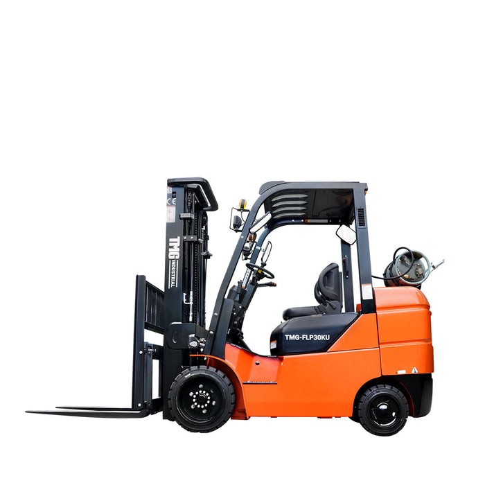 3 Ton LPG Forklift, Kubota Engine, 48" or 60" Class III A Forks, Cushion Tires, TMG-FLP30KU