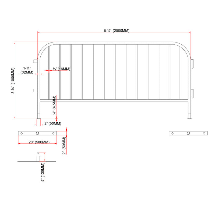 TMG Industrial 6’ x 3’ Temporary Crowd Control Barrier, Galvanized, Interlocking Design, Various Commercial Applications, Quick Setup, TMG-FMB20