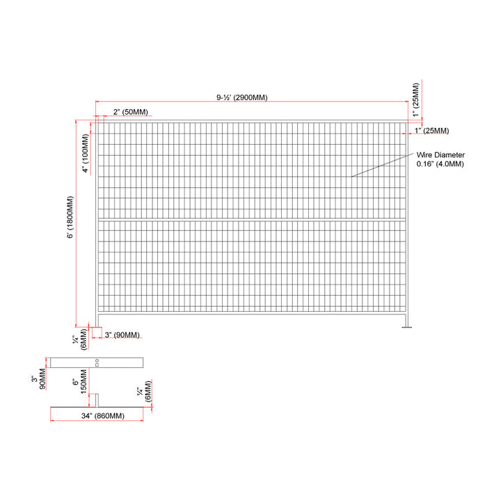 TMG Industrial 6’ x 10’ Temporary Construction Fence Panel w/Top Clips & Base Feet, Premium PVC Coating, TMG-FMC29