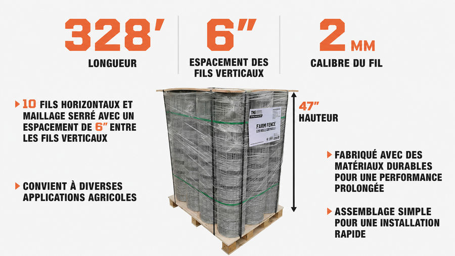 Clôture de ferme, protection de la propriété, contrôle du bétail, hauteur 119 cm, 100 mètres par rouleau, fil de calibre 12,5, espacement vertical des fils de 15 cm, TMG-FMF100