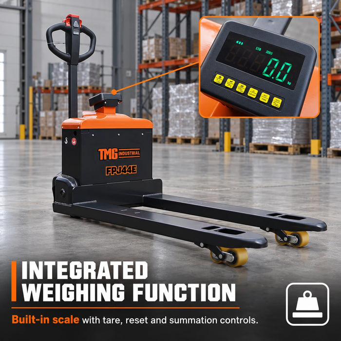 4400-lb Fully Electric Powered Pallet Jack Truck with Scale, 48" Forks, 2" LCD, TMG-FPJ44E
