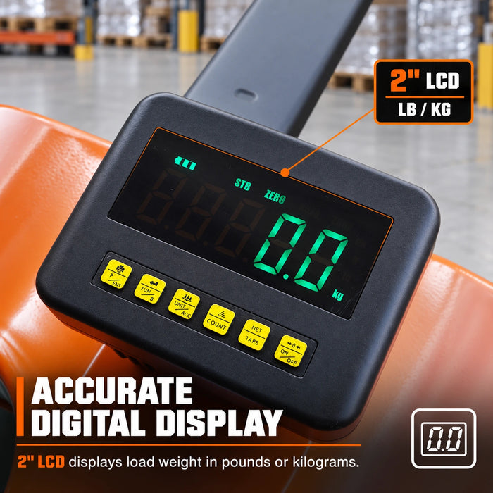 4400-lb Fully Electric Powered Pallet Jack Truck with Scale, 48" Forks, 2" LCD, TMG-FPJ44E