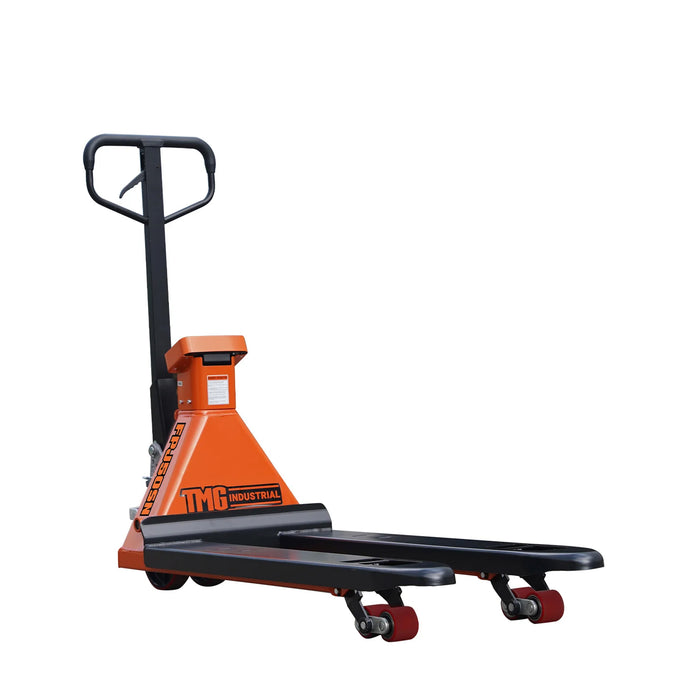 5000-lb Narrow Pallet Jack Truck w/Scale, 210° Steering Arc, 45" Forks, 2" LCD Display, TMG-FPJ50SN