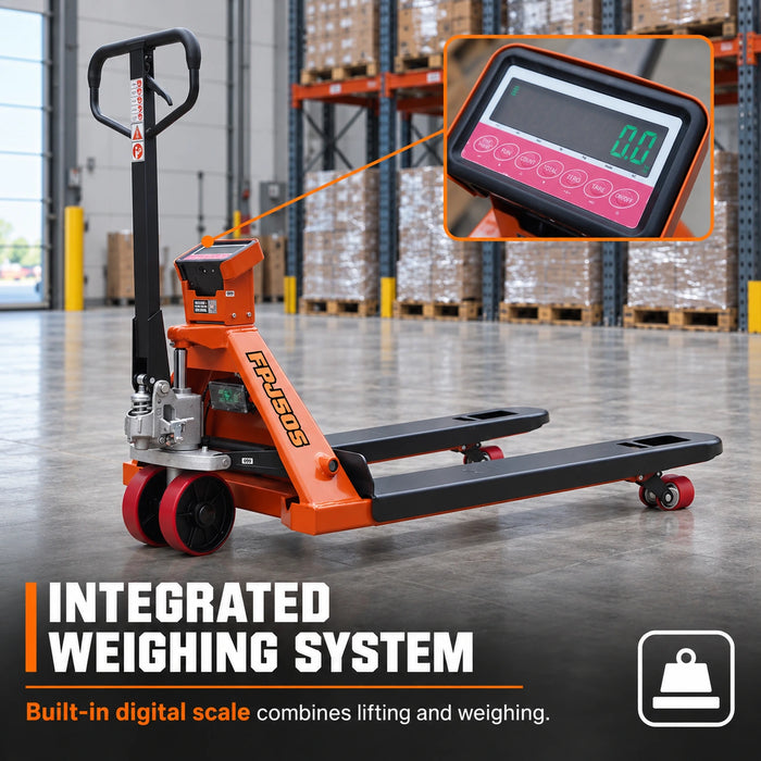 Transpalette peseur 2268 kg, angle de braquage 210°, fourches de 122 cm, écran LCD 2", TMG-FPJ50S