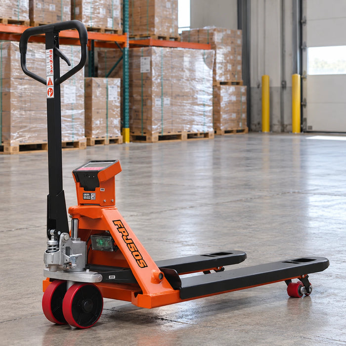 Transpalette peseur 2268 kg, angle de braquage 210°, fourches de 122 cm, écran LCD 2", TMG-FPJ50S
