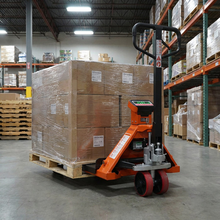 6600-lb Scale Pallet Jack Truck, 210° Steering Arc, 48" Forks, 2" LCD Display, TMG-FPJ66S