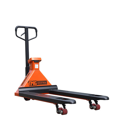 6600-lb Scale Pallet Jack Truck, 210° Steering Arc, 48" Forks, 2" LCD Display, TMG-FPJ66S