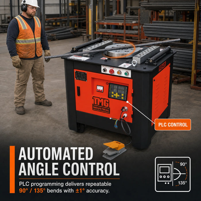 40mm Electric Rebar Bender, PLC Controlled Dual Speed High Capacity with Foot Pedal TMG-FRB40E