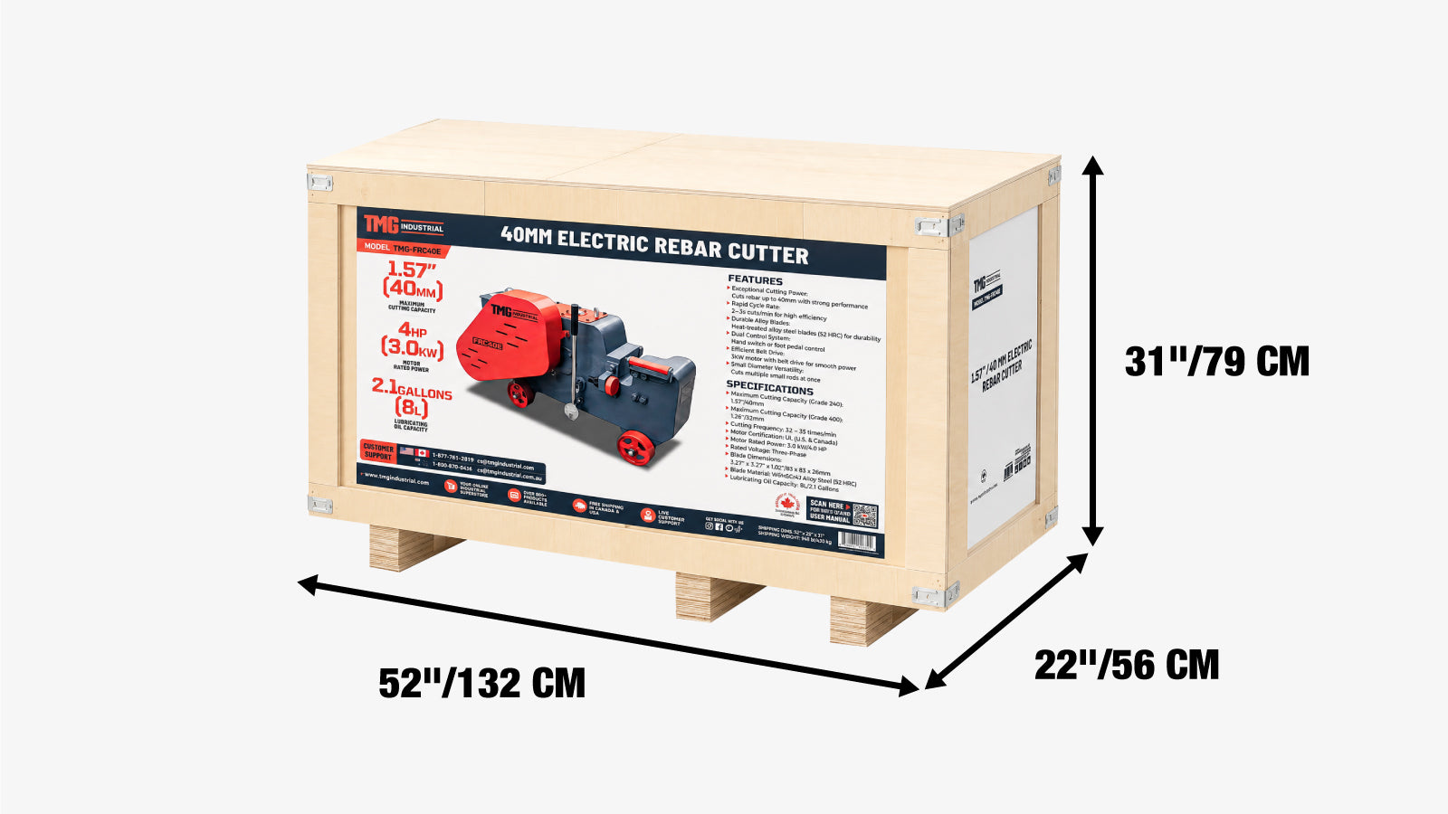 40mm Electric Rebar Cutter Heavy-Duty Steel Bar Shearing Machine with Hard Alloy Blades and Foot Pedal Control TMG-FRC40E-shipping-info-image