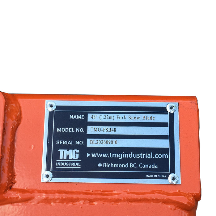 Lame chasse-neige pour chariot élévateur 48", pivotement 30° gauche et droite, angle de déclenchement 60°, lame d'usure boulonnée, chariot élévateur 2 - 3,5 tonnes, TMG-FSB48