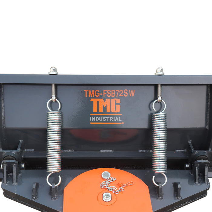 72" Forklift Snow Blade / Snow Pusher w/ Sidewalls, 30° Left & Right, 60° Trip Angle, Bolt-On Cutting Edge, 2 - 3.5 Ton Forklift, TMG-FSB72SW