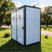 TMG-FTD07 7ft portable restroom with two private stalls, ceramic toilets, triangular sinks, and solar exhaust fan in durable steel frame
