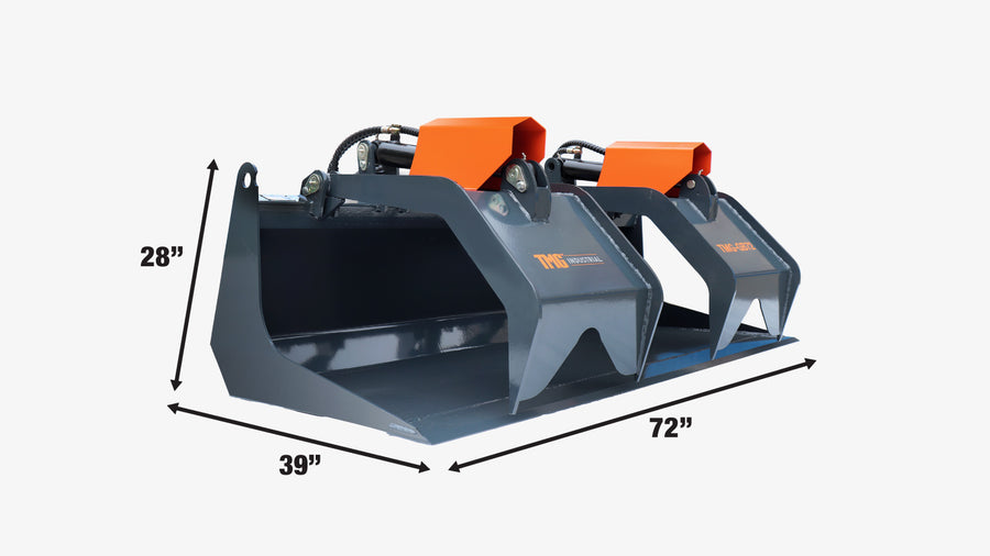 Godet grappin à fond plein pour chargeuse compacte de 72", ouverture de préhension de 35", bras à deux vérins, capacité de 3000-lb, 30-70 HP (discontinué – plus disponible), TMG-GB72