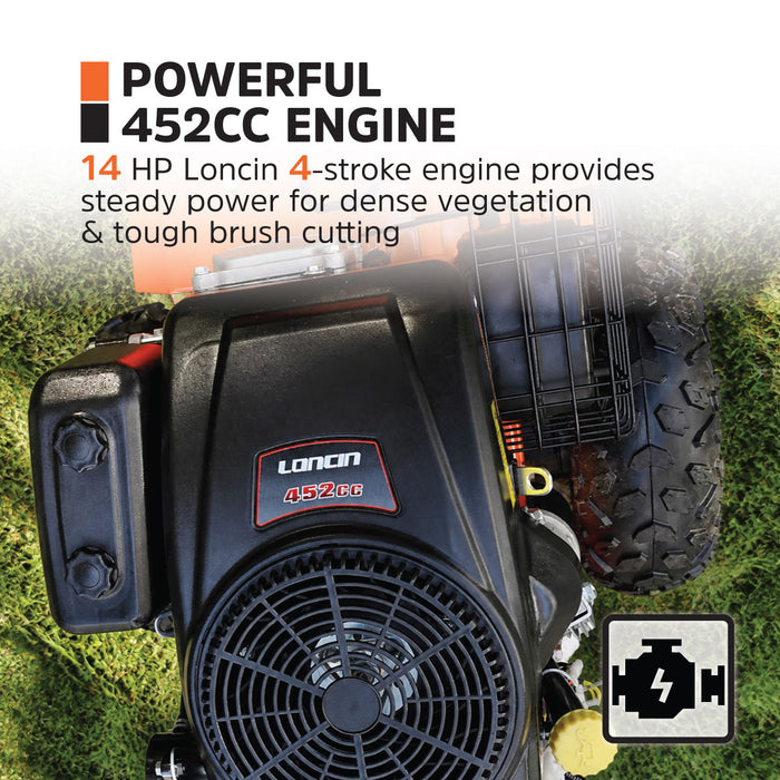 20" Walk-Behind Brush Cutter, 452cc 14 HP Gas Engine, Electric Start, Heavy-Duty Hardened Steel Blade, TMG-GBC20