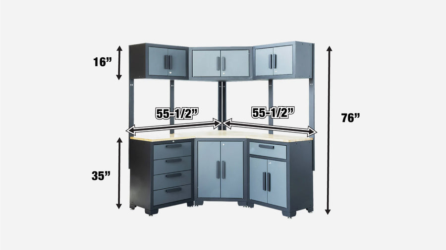TMG Heavy Series™ 9-Piece Corner Garage Cabinet Combo, 3 Overhead Cabinets, 3 Base Cabinets, TMG-GCC10 (Discontinued – No Longer Available)