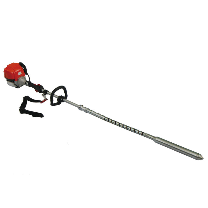 TMG-GCV50 portable gas concrete vibrator diagonal view with 38 cc engine and 2-inch steel head