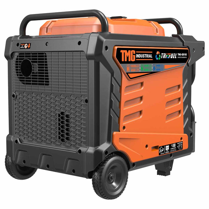 TMG Industrial 10500 Watt Digital Inverter Hybrid Portable Generator, Tri-Fuel Capabilities (Gas/LPG/NG), 8hrs 50% Load Run Time, CETL,ETL Certified For Canada/US, EPA emissions compliance, TMG-GDI105